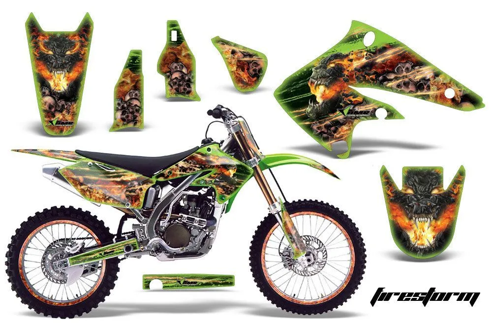 Kawasaki KX250F Dirt Bike Graphic Kit - 2004-2005 Firestorm Green