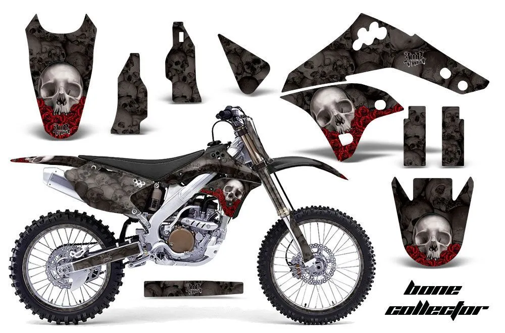 Kawasaki KX250F Dirt Bike Graphic Kit - 2006-2008 Bone Collector Black