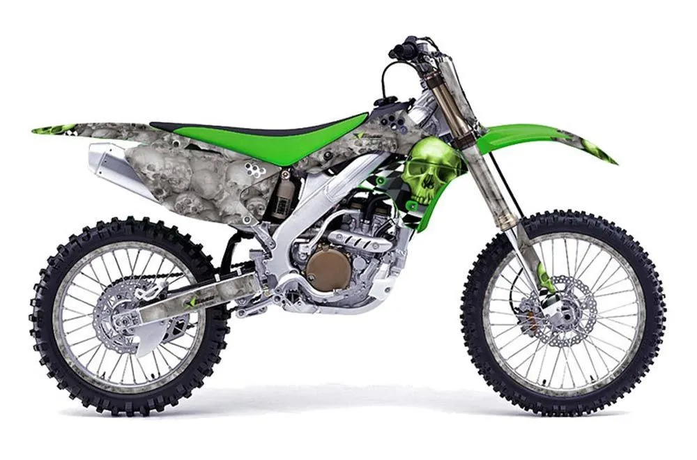 Kawasaki KX250F Dirt Bike Graphic Kit - 2006-2008 Checkered Skull Green