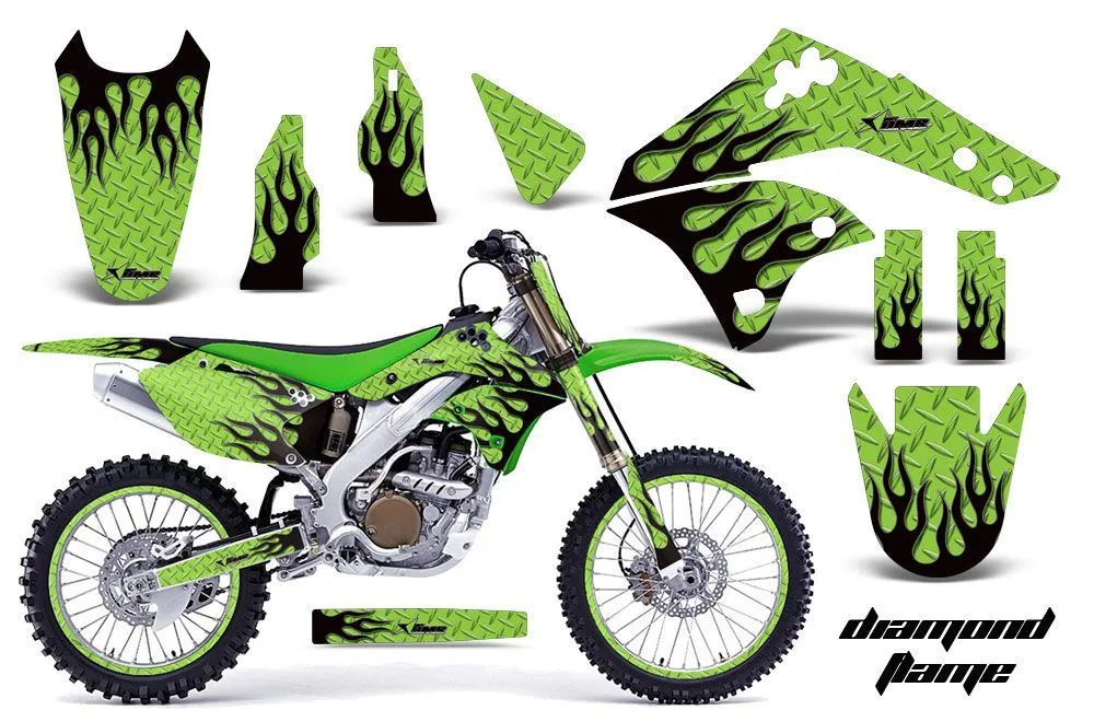Kawasaki KX250F Dirt Bike Graphic Kit - 2006-2008 Diamond Flame Green