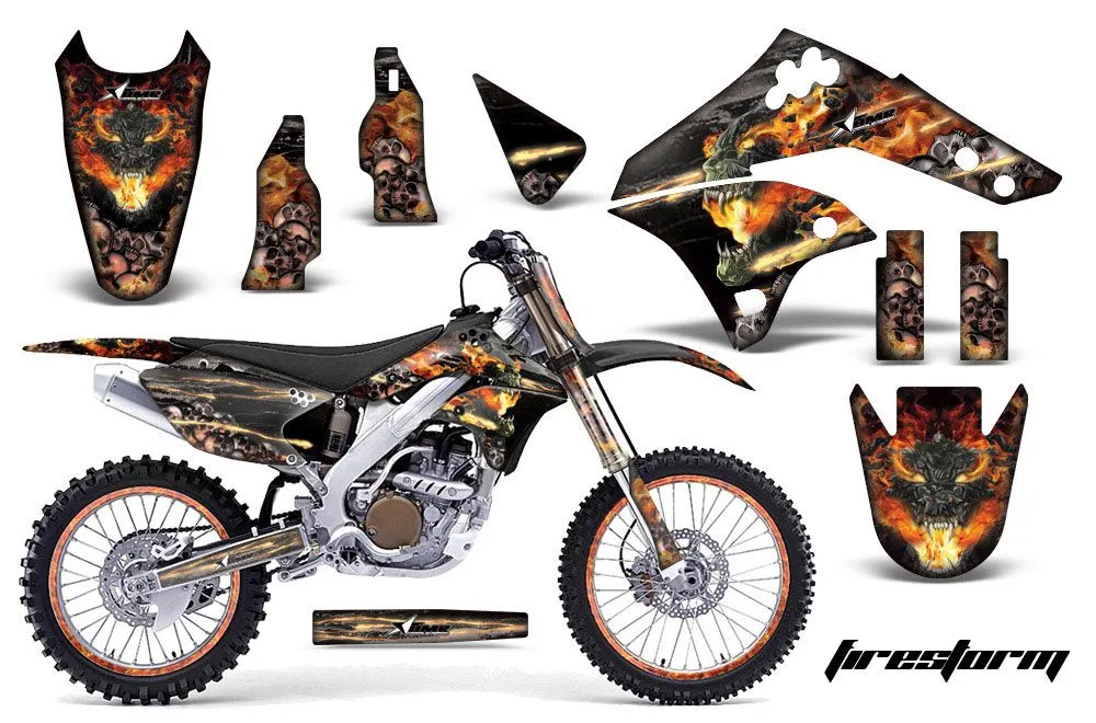Kawasaki KX250F Dirt Bike Graphic Kit - 2006-2008 Firestorm Black