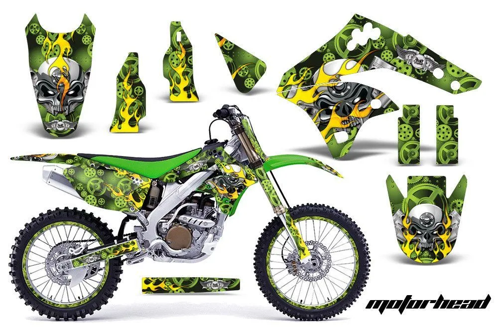 Kawasaki KX250F Dirt Bike Graphic Kit - 2006-2008 Motorhead Green