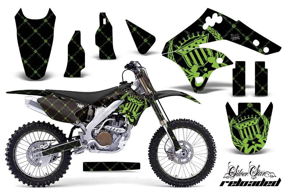 Kawasaki KX250F Dirt Bike Graphic Kit - 2006-2008 Silver Star - Reloaded Green