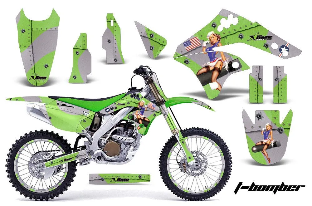 Kawasaki KX250F Dirt Bike Graphic Kit - 2006-2008 T Bomber Green