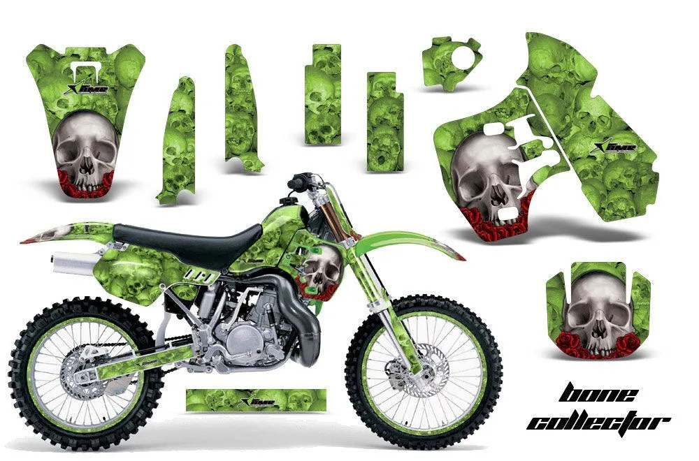 Kawasaki KX500 Dirt Bike Graphic Kit - 1988-2004 Bone Collector Green
