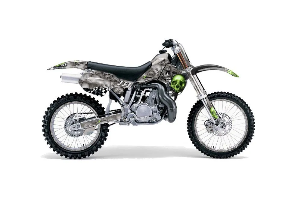 Kawasaki KX500 Dirt Bike Graphic Kit - 1988-2004 Checkered Skull Green