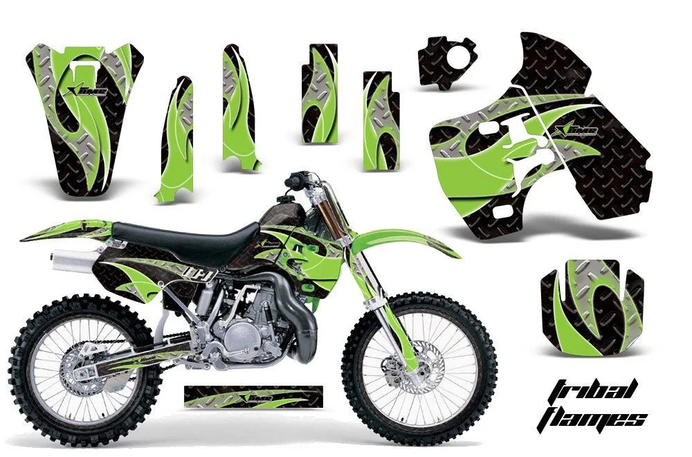 Kawasaki KX500 Dirt Bike Graphic Kit - 1988-2004 Tribal Flames Green