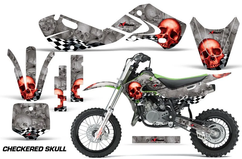 Kawasaki KX65 Dirt Bike Graphic Kit - 2002-2018 Checkered Skull Red