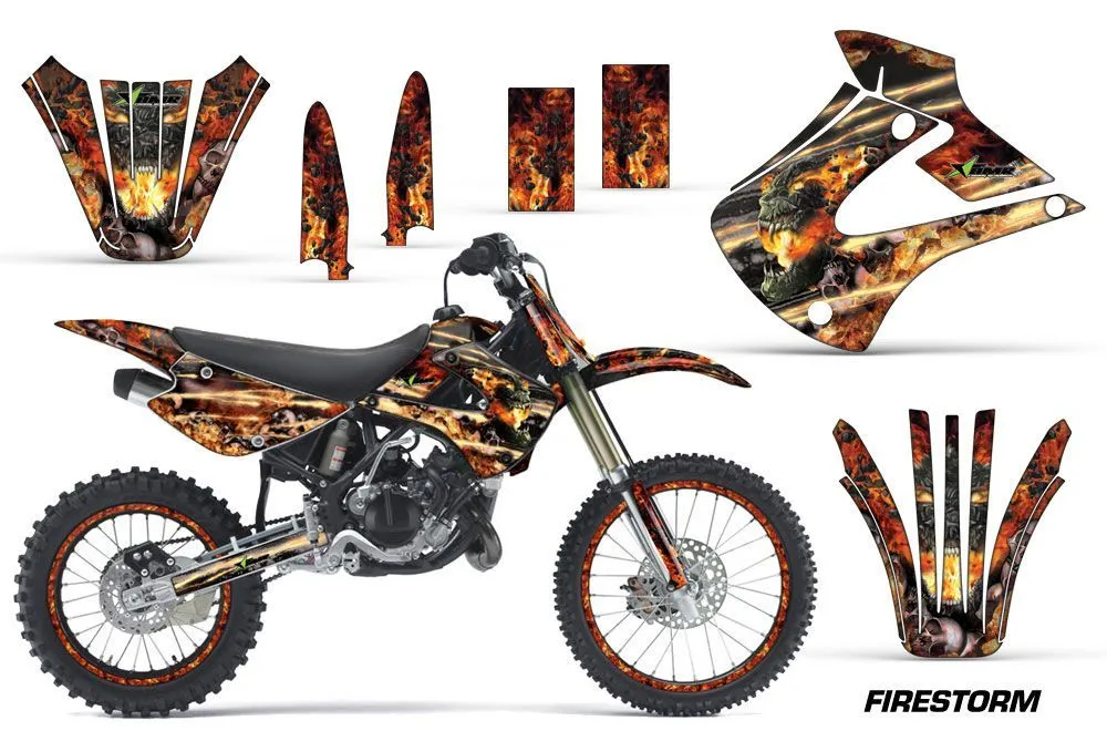 Kawasaki KX85 Dirt Bike Graphic Kit - 2001-2013 Firestorm Black