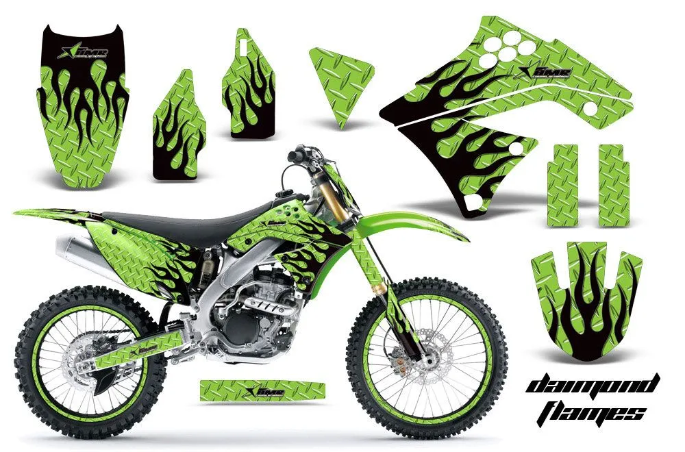 Kawasaki KXF250 Dirt Bike Graphic Kit - 2009-2012 Diamond Flames Green