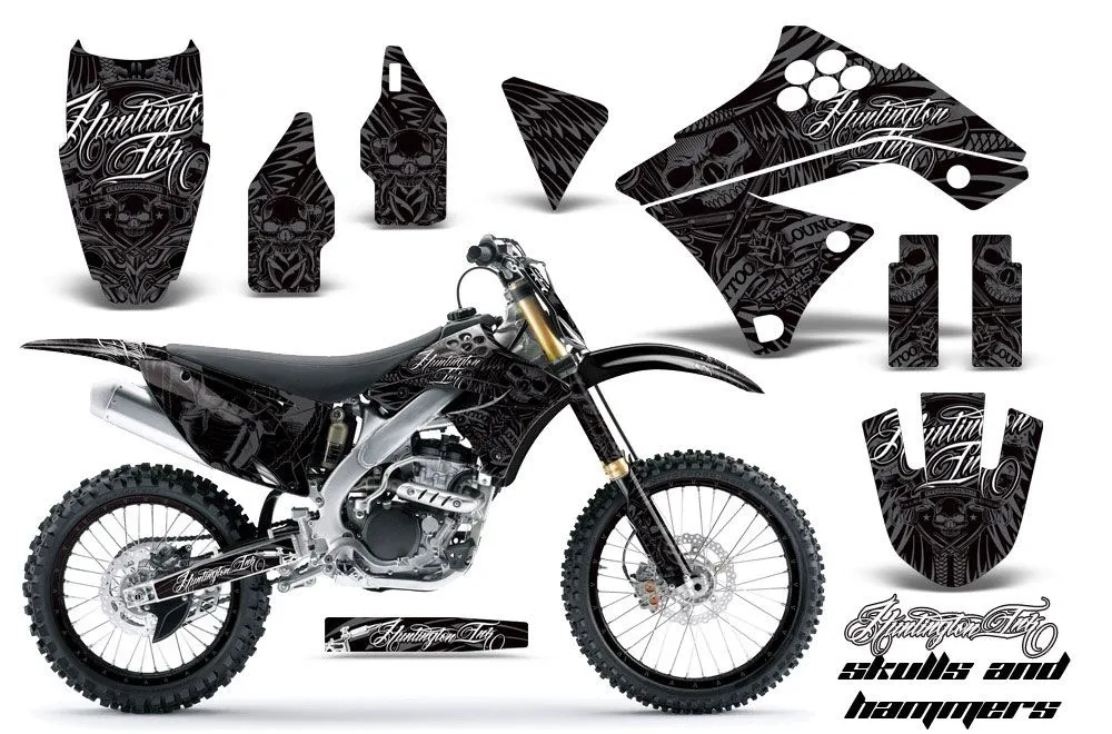 Kawasaki KXF250 Dirt Bike Graphic Kit - 2009-2012 Skulls and Hammers Silver