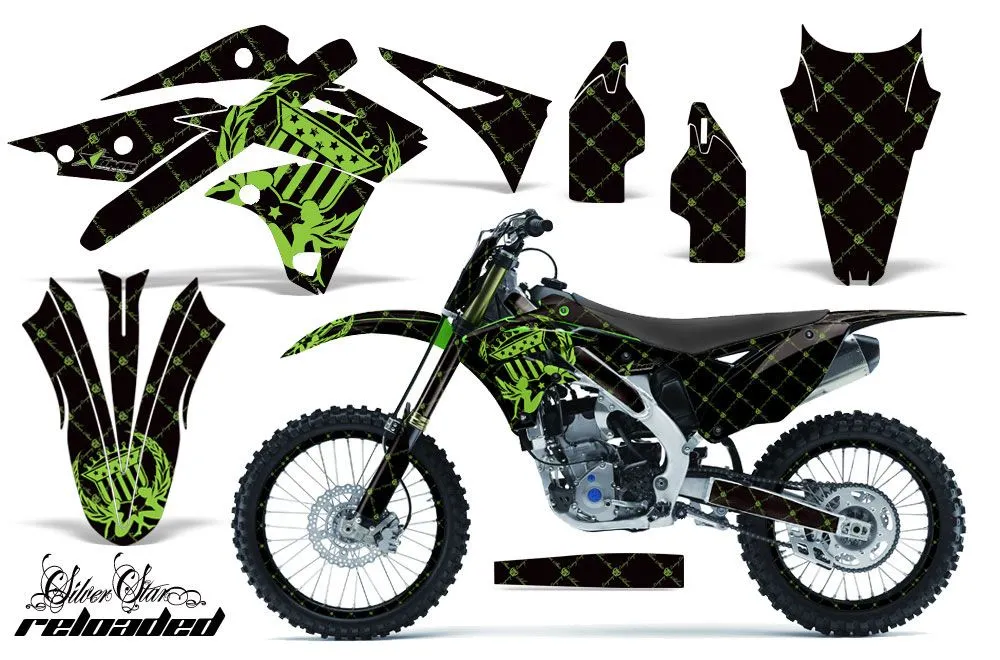 Kawasaki KXF250 Dirt Bike Graphic Kit - 2013-2016 Siver Star - Reloaded Green