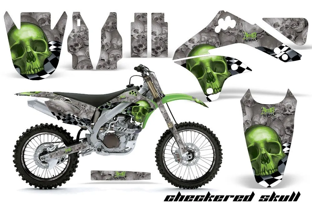 Kawasaki KXF450 Dirt Bike Graphic Kit - 2006-2008 Checkered Skull Green