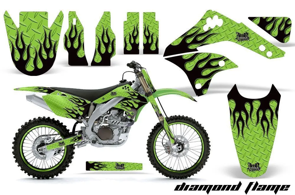 Kawasaki KXF450 Dirt Bike Graphic Kit - 2006-2008 Diamond Flame Green