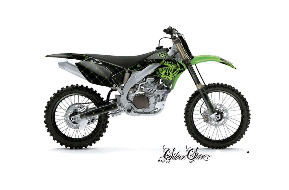 Kawasaki KXF450 Dirt Bike Graphic Kit - 2006-2008 Silver Star - Reloaded Green