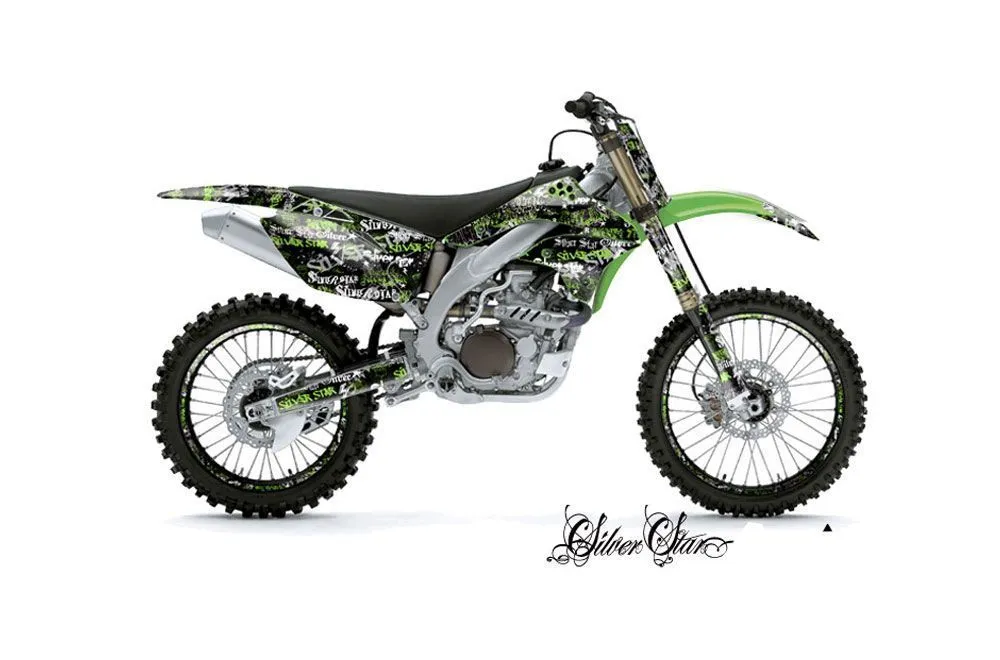 Kawasaki KXF450 Dirt Bike Graphic Kit - 2006-2008 Silver Star - Silverhaze Green
