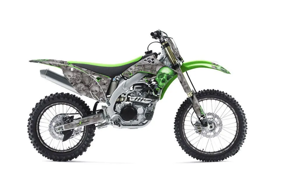 Kawasaki KXF450 Dirt Bike Graphic Kit - 2009-2011 Checkered Skull Green