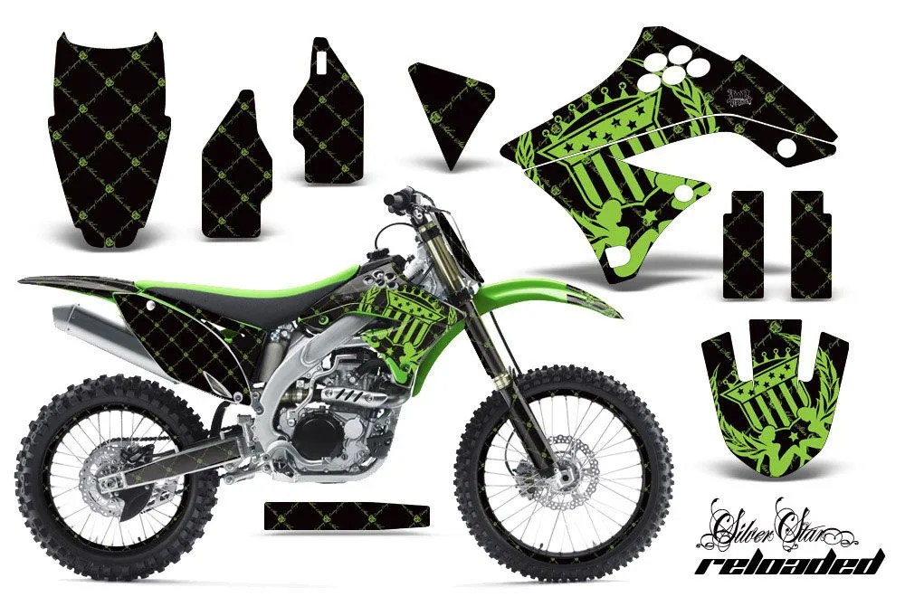 Kawasaki KXF450 Dirt Bike Graphic Kit - 2009-2011 Silver Star - Reloaded Green