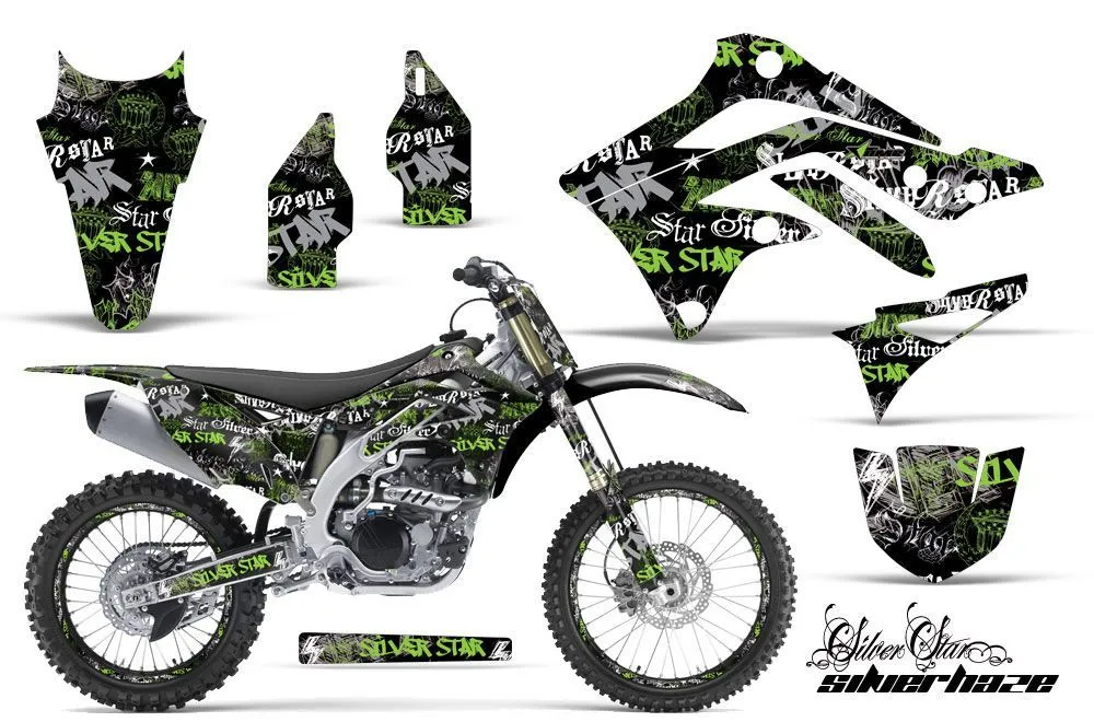 Kawasaki KXF450 Dirt Bike Graphic Kit - 2012-2015 Silver Star - Silverhaze Green