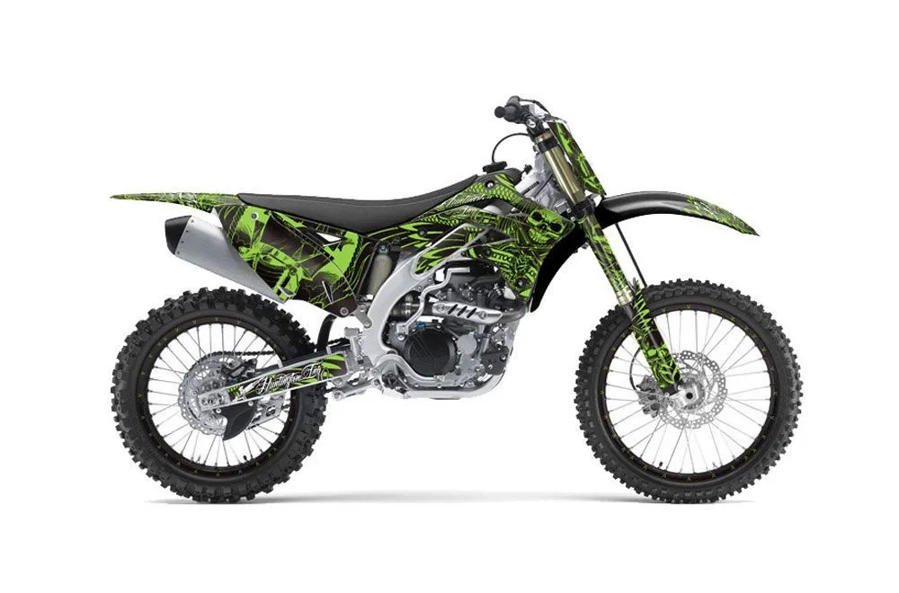 Kawasaki KXF450 Dirt Bike Graphic Kit - 2012-2015 Skulls and Hammers Green