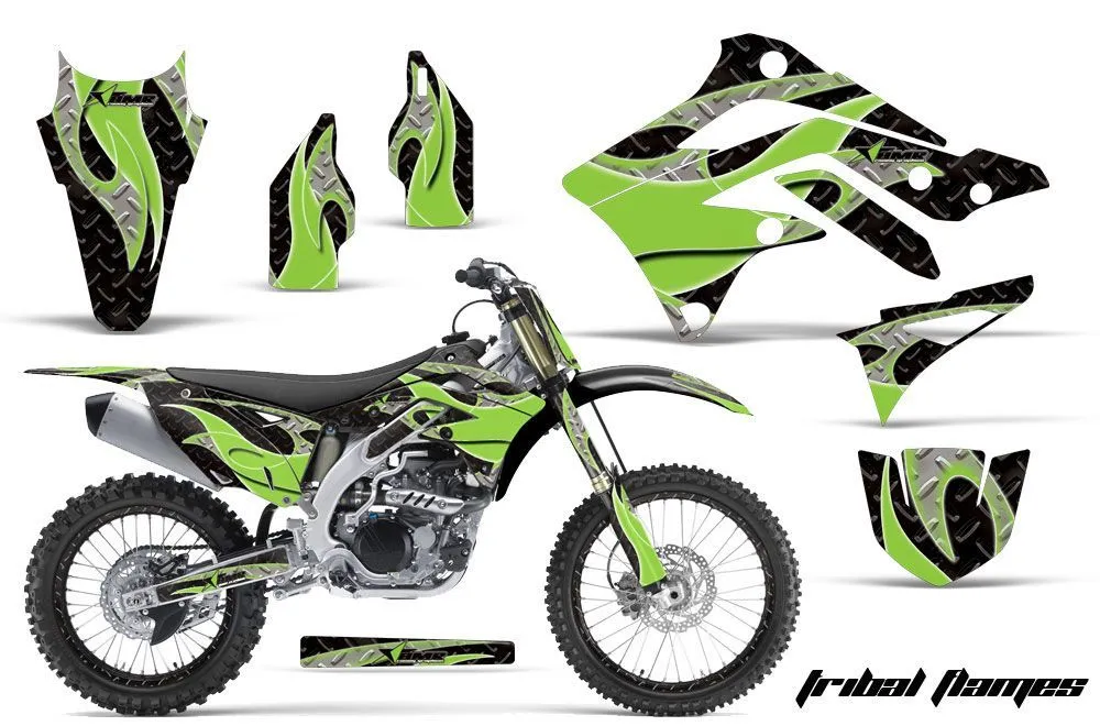 Kawasaki KXF450 Dirt Bike Graphic Kit - 2012-2015 Tribal Flames Green