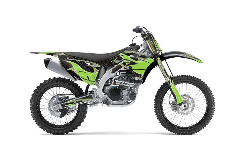Kawasaki KXF450 Dirt Bike Graphic Kit - 2012-2015 Tribal Flames Green