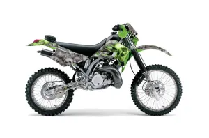 Kawasaki KDX200 Dirt Bike Graphic Kit - 1995-2006 Checkered Skull Green
