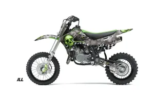 Kawasaki KLX110 Dirt Bike Graphic Kit - 2002-2009 Checkered Skull Green