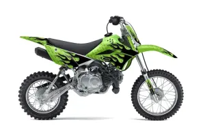 Kawasaki KLX110 Dirt Bike Graphic Kit - 2010-2025 Diamond Flames Black