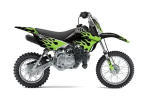 Kawasaki KLX110 Dirt Bike Graphic Kit - 2010-2025 Diamond Flames Green