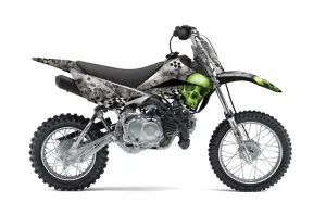 Kawasaki KLX110L Dirt Bike Graphic Kit - 2010-2025 Checkered Skulls Green
