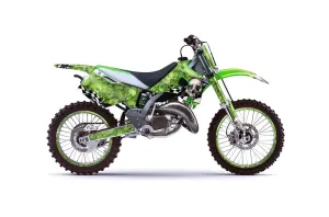 Kawasaki KX250 Dirt Bike Graphic Kit - 1994-1998 Checkered Skull Green
