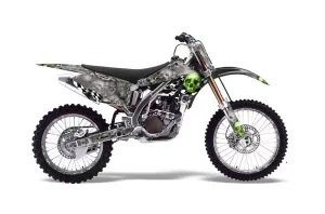 Kawasaki KX250F Dirt Bike Graphic Kit - 2004-2005 Checkered Skull Green