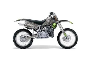 Kawasaki KX500 Dirt Bike Graphic Kit - 1988-2004 Checkered Skull Green
