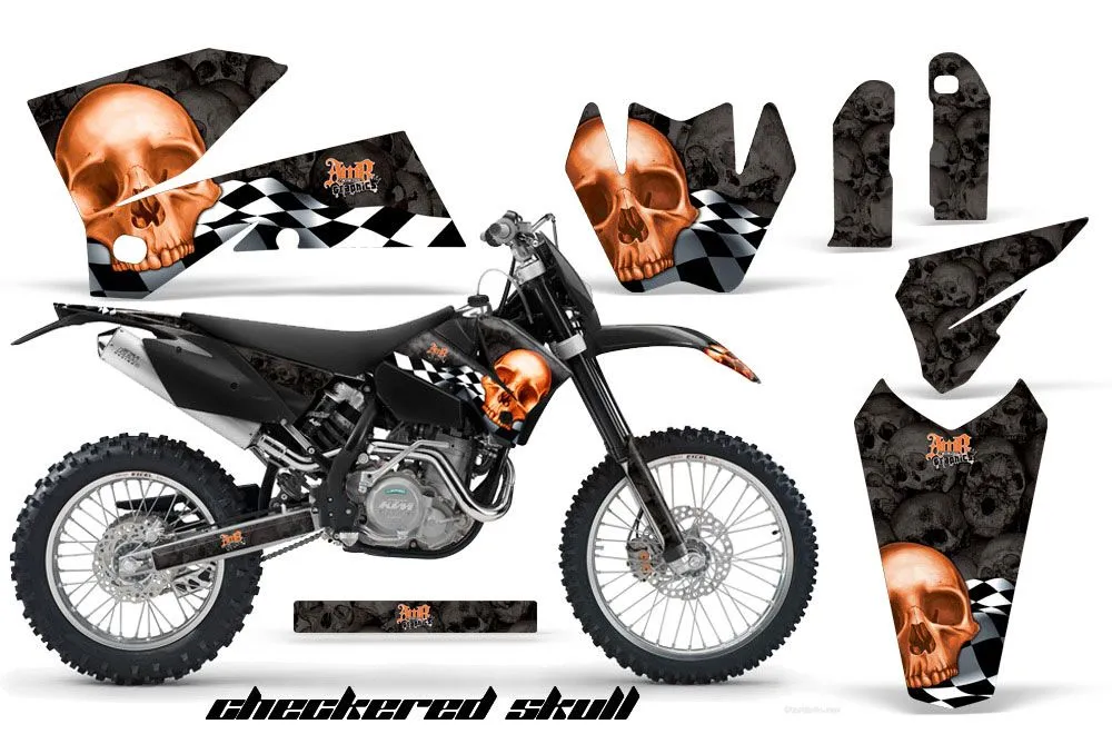 KTM C4 EXC Dirt Bike Graphic Kit - 2005-2007 Checkered Skull Black