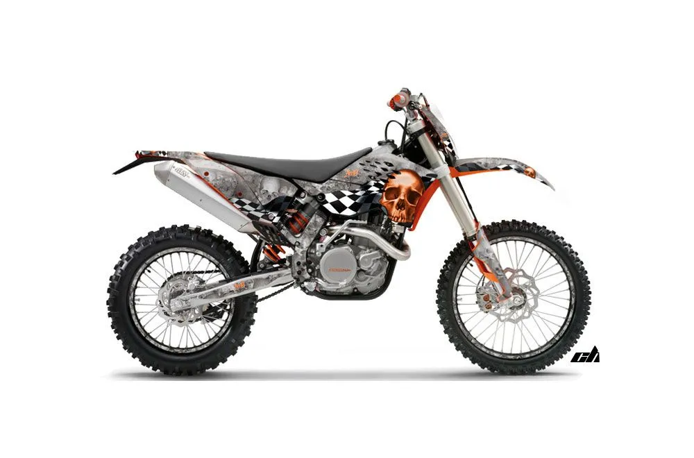 KTM C5 XC 125 / 525 Dirt Bike Graphic Kit - 2008-2010 Checkered Skull Orange