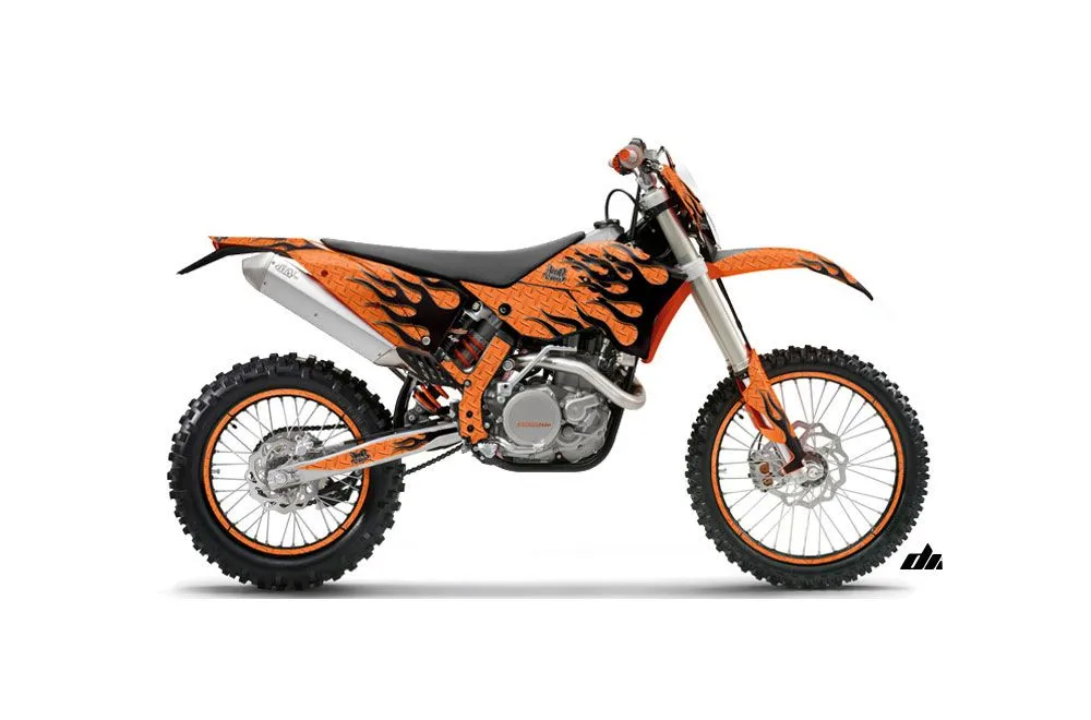 KTM C5 XC 125 / 525 Dirt Bike Graphic Kit - 2008-2010 Diamond Flames Orange