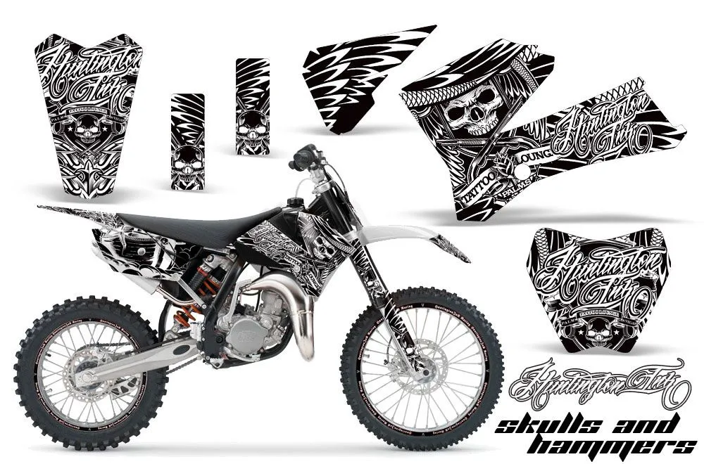 KTM SX 105 Dirt Bike Graphic Kit - 2006-2012 Skulls and Hammers White