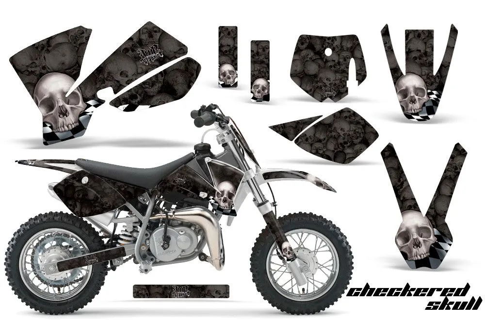 KTM SX 50 Adventure Jr / Sr Dirt Bike Graphic Kit - 2002-2008 Checkered Skull Black