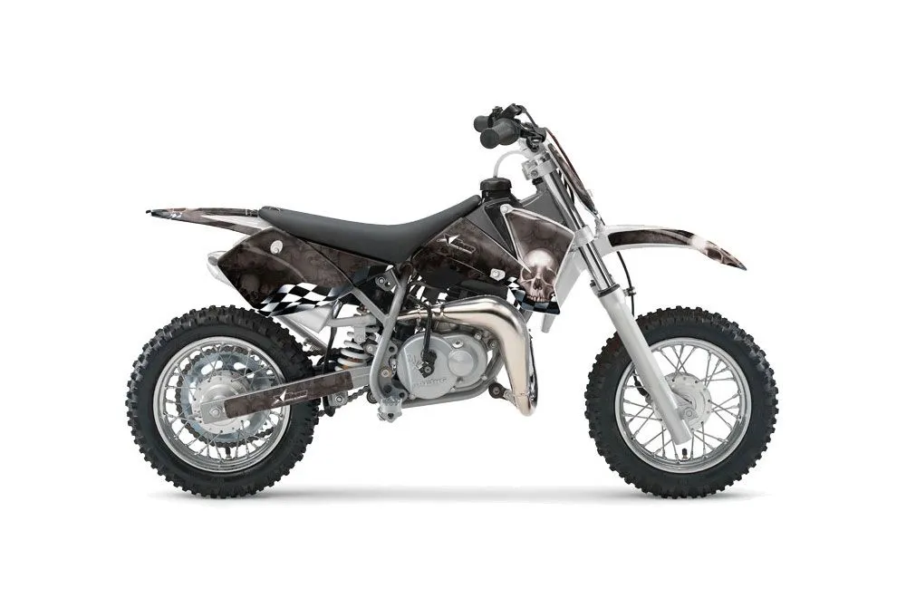 KTM SX 50 Adventure Jr / Sr Dirt Bike Graphic Kit - 2002-2008 Checkered Skull Silver