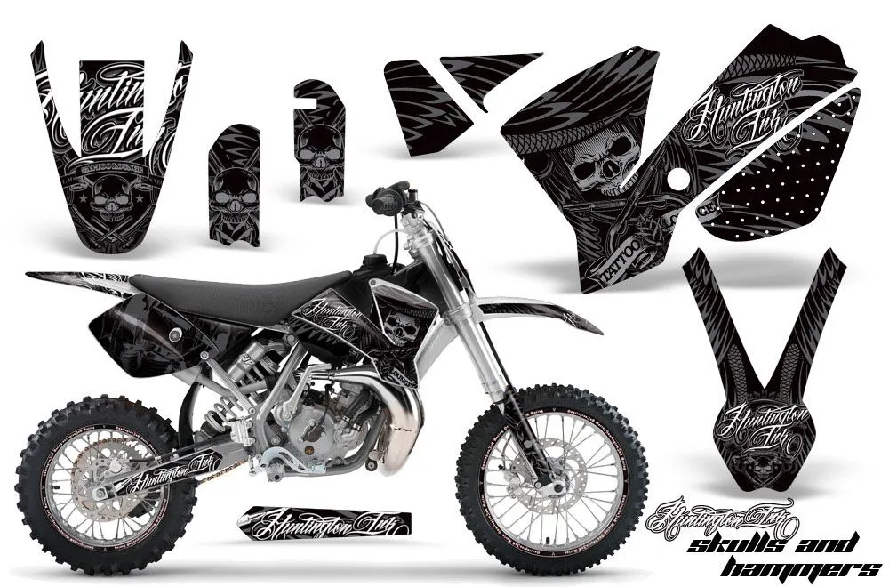 KTM SX 65 Dirt Bike Graphic Kit - 2002-2008 Skulls and Hammers Silver