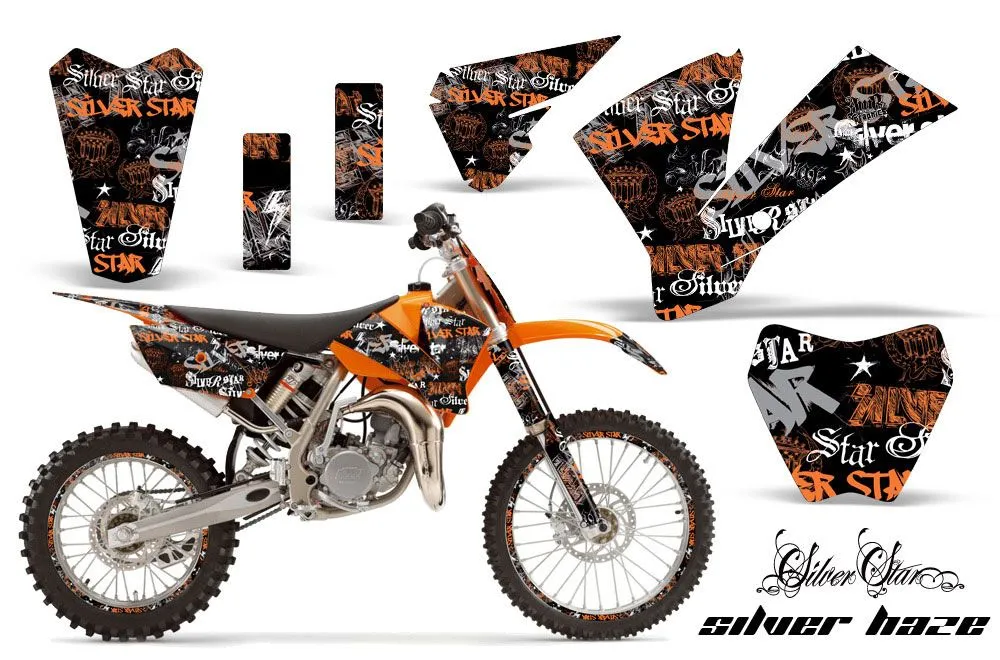 KTM SX 85 Dirt Bike Graphic Kit - 2004-2005 Silver Star - Silverhaze Orange