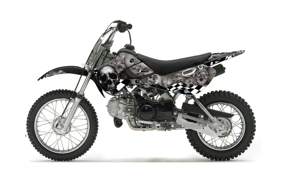 Suzuki DRZ 110 Dirt Bike Graphic Kit - All Years Checkered Skull Silver