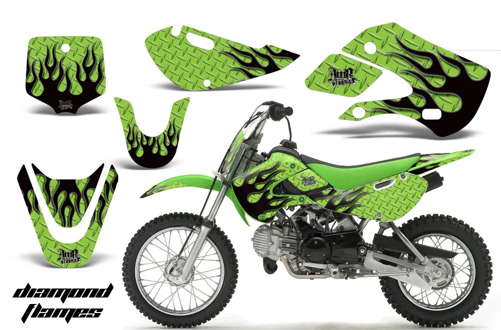 Suzuki DRZ 110 Dirt Bike Graphic Kit - All Years Diamond Flames Green