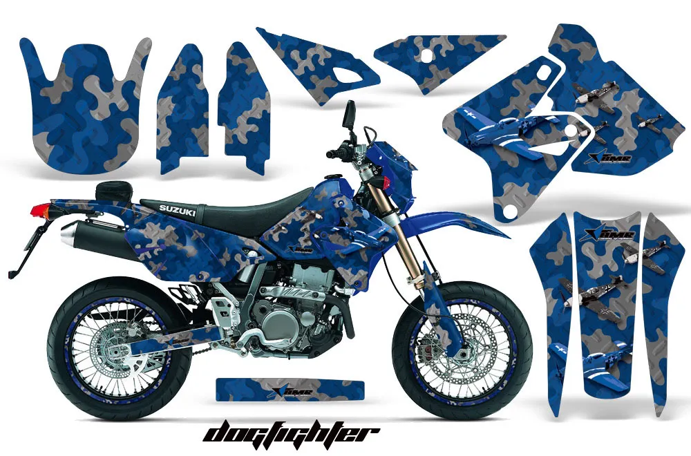 Suzuki DRZ 400 S Metal Tank Dirt Bike Graphic Kit - 2000-2023 Dog Fighter Blue