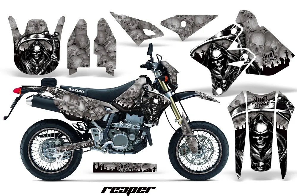 Suzuki DRZ 400 S Metal Tank Dirt Bike Graphic Kit - 2000-2023 Reaper Silver