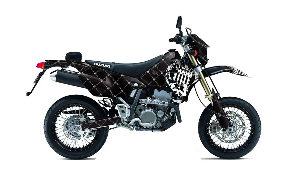 Suzuki DRZ 400 S Metal Tank Dirt Bike Graphic Kit - 2000-2023 Silver Star - Reloaded Black