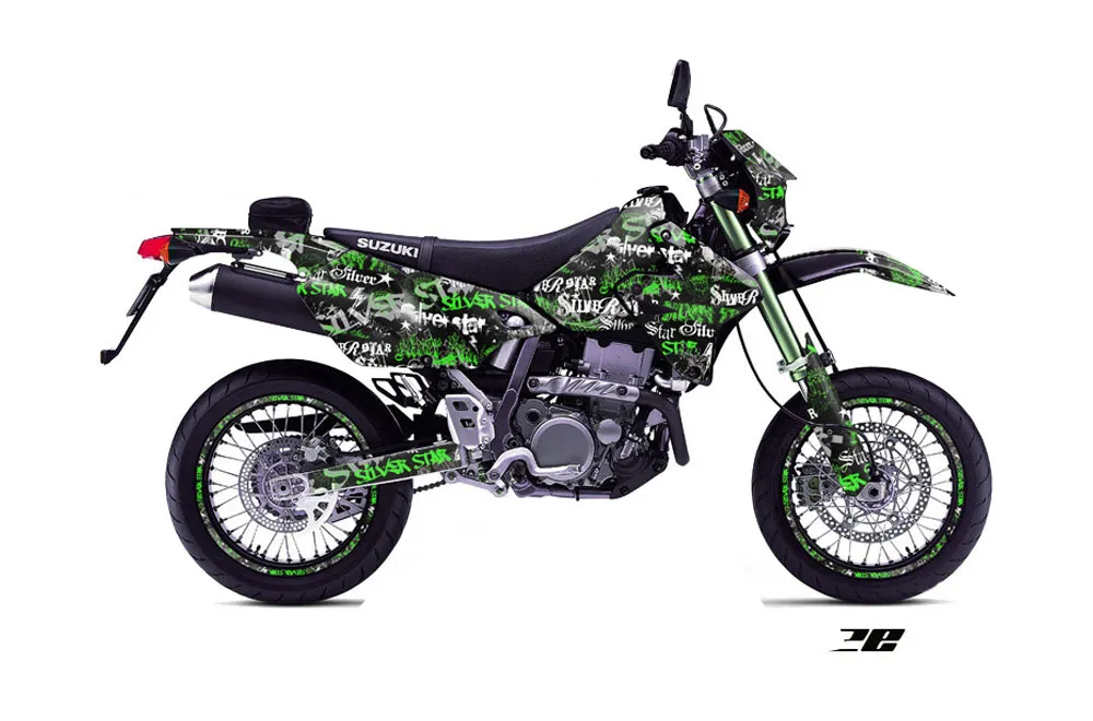 Suzuki DRZ 400 S Metal Tank Dirt Bike Graphic Kit - 2000-2023 Silver Star - Silverhaze Green