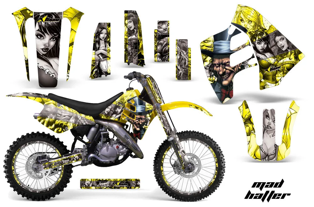 Suzuki RM 125 Dirt Bike Graphic Kit - 1992 Mad Hatter Yellow