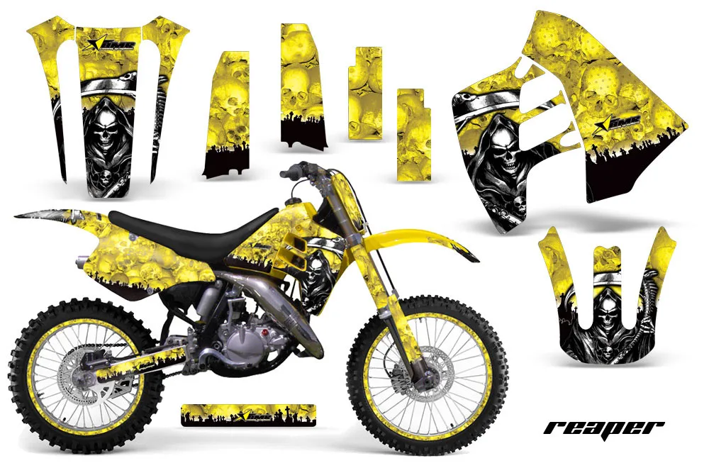 Suzuki RM 125 Dirt Bike Graphic Kit - 1992 Reaper Yellow